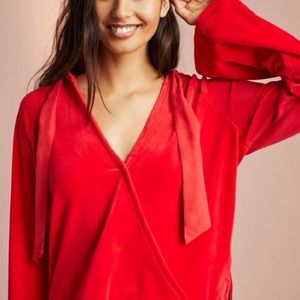 Anthropologie Saturday Sunday Velour Hooded Pullover Bright Red